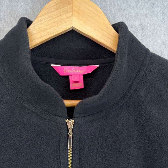 Lilly Pulitzer Size Large Cabello Fleece Jacket Sweater Black Full Zip Pockets - Picture 4 of 9